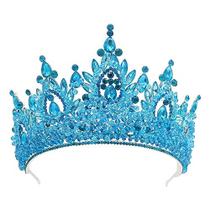 Tiara de princesa Crown QXMYOO azul claro de strass para mulheres