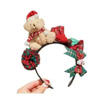 Tiara De Urso De Pelúcia De Natal Para Idosos Com Laço Xadrez Vermelho E Verde, Chapéu E Cachecol Tiara De Urso De Pelúcia De Natal Para Idosos Com Laço Xadrez Vermelho E Verde, Chapéu E Cachecol