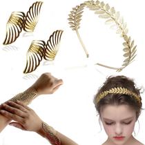 Tiara Deusa Grega Com 2 Braceletes Asa Noiva Afrodite Coroa Fantasia Carnaval Halloween Festa Aniversário