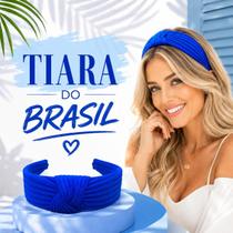 Tiara do Brasil Azul Royal com Nó Frontal Elegância e Conforto para o Dia a Dia