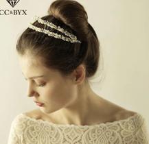 Tiara dupla Folheada a Prata para noivas com perolas