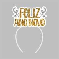 Tiara Feliz Ano Novo Glitter Dourado 22cm