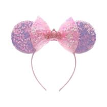 Tiara Feminina Roxo E Rosa Minnie Com Orelhas De Lantejoulas E Laço Para Festa De Fim De Ano Disney