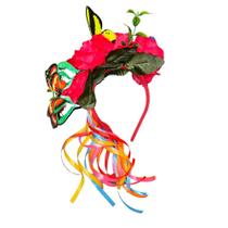 Tiara Flor com Borboleta Vermelha - 1 Unidade para Festas