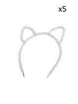 Tiara gata gatinha branca com pérolas Festas- Kit 5 unidades - Lynx produções