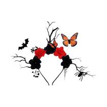 Tiara Gótica De Halloween Com Galhos, Rosas, Borboletas, Morcegos E Aranhas - Decoração Festiva