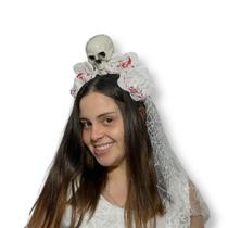 Tiara Halloween Véu De Noiva Com Caveira - Extra Festas