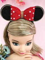 Tiara Infantil Minnie Vermelha ou Rosa Pérolas Strass Tule