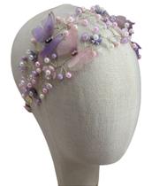 Tiara Jardim das Borboletas - Duas Voltas em Rosa e Lilás Tiara Jardim das Borboletas - Duas Voltas em Rosa e Lilás