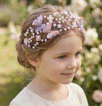 Tiara Jardim das Borboletas - Duas Voltas Rosa e Lilás