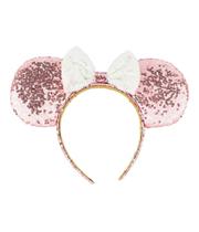 Tiara Laço Branco Orelhas Rosê Lantejoulas Minnie Disney Tiara Laço Branco Orelhas Rosê Lantejoulas Minnie Disney