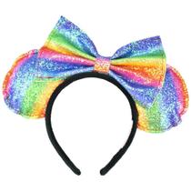 Tiara Laço Orelhas Colorida Minnie Com Lantejoulas