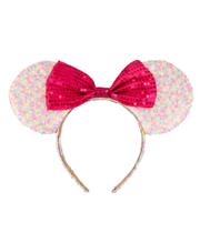 Tiara Laço Pink Orelhas Rosa Minnie Mouse Lantejoulas - MK28