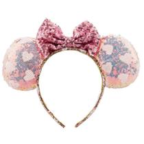 Tiara Laço Roxo Orelhas Rosa Paetê Lantejoulas Minnie