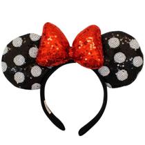 Tiara Laço Vermelho Orelhas Preto Branco Minnie Lantejoulas Disney Oficial
