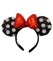 Tiara Laço Vermelho Orelhas Preto Branco Minnie Lantejoulas Disney