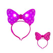 Tiara Minnie Laço Rosa LED Fantasia Pisca-Pisca Festa