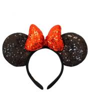 Tiara Minnie Orelha Preta Laço Vermelho Fofinho em Lantejoulas Original Disney Infantil e Adulto