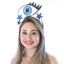 Tiara Olho Grego com Glitter Azul e Estrelas Acessório Carnaval