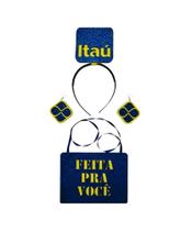 Tiara Placa e Brinco Carnaval Itau EVA Azul e Amarelo - Kit 4 Peças