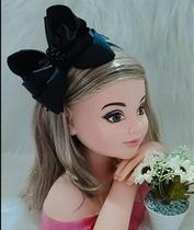 Tiara Preta com Laço e Miolo de Pérolas para Crianças