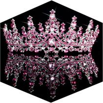 Tiara TOBATOBA Pink Crown Tiara Crystal para mulheres