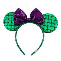 Tiara Verde Laço Roxo Orelhas Minnie Sereia Ariel - Disney