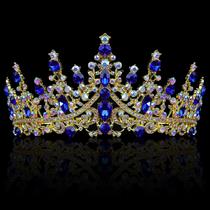 Tiaras COCIDE Blue Crowns para mulheres em liga de cristal azul royal