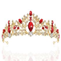 Tiaras Crown TAROSE em ouro e cristal vermelho para mulheres e meninas Tiaras Crown TAROSE em ouro e cristal vermelho para mulheres e meninas