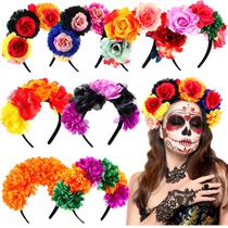 Tiaras de flores mexicanas Zeyune, 8 peças de poliéster colorido Tiaras de flores mexicanas Zeyune, 8 peças de poliéster colorido