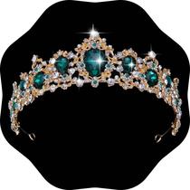 Tiaras Kamirola Baroque Queen Crown Rhinestone Wedding Green