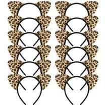 Tiaras YARIEW com estampa de leopardo, orelhas de gato e chifres de pelúcia x12