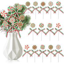TICIAGA, 14 peças de palhetas de madeira de Natal, vermelho, verde, doce, decoração TICIAGA, 14 peças de palhetas de madeira de Natal, vermelho, verde, doce, decoração