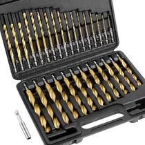 TICONN 30 PCS Titanium Revestido Drill Bit Set com Hex Shank, 135 Degree Tip High Speed Steel Drill Bits Kit com estojo de armazenamento para aço, alumínio, cobre, aço de liga macia, tamanho da madeira de 1/16 "a 1/2"