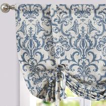 Tie Up Valance jinchan Linen Linho Floral 140x137cm Azul Ardósia
