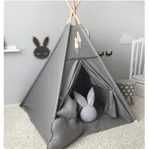 Tienda tipi infantil RONGFA con pompones blancos para niños (gris)