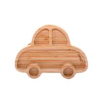 Tigela Bambu Infantil Com Ventosa e Divisória Carrinho