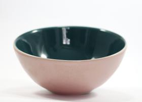 Tigela Bowl 600ml de Capacidade Oxford Bicolor Verde/Rosa Cerâmica Sopa/Cereal/ Mesa Posta - AB37-0115