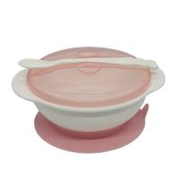 Tigela/Bowl Para Bebês Rosa Com Tampa e Ventosa + Colher