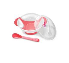 Tigela, Colher c Sensor de Temperatura Vermelha Comtac Kids