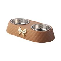 Tigela De Aço Inoxidável Para Animais De Estimação Com Base De PP Design De Laço Para Gatos E Cães Tigela De Aço Inoxidável Para Animais De Estimação Com Base De PP Design De Laço Para Gatos E Cães