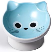 Tigela de comida para gatos AISBUGUR em cerâmica elevada, azul inclinada de 15, 150mL