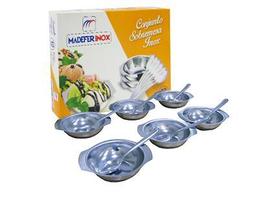 Tigela de inox para sobremesa com colher 12 pecas Tigela de inox para sobremesa com colher 12 pecas