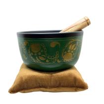 Tigela de Metal Tibetano com Baqueta e Almofada de Apoio - 16cm de Diâmetro e 8cm de Altura