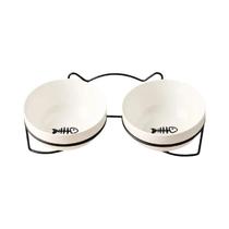 Tigela Dupla De Cerâmica Para Gatos E Cães, Tigela Criativa Para Água E Comida, Proteção Cervical,