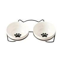 Tigela Dupla De Cerâmica Para Gatos E Cães, Tigela Criativa Para Água E Comida, Proteção Cervical,
