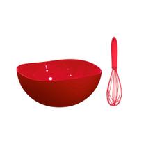 Tigela e Batedor de Claras Fouet Kit Confeiteiro Vermelho 2 peças