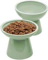 Tigela elevada de comida para gatos CEEFU 2 Ceramic Wide Shallow Sage Green