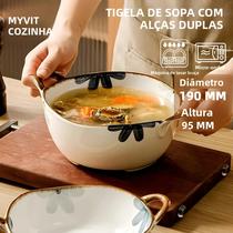 Tigela Grande De Cerâmica Japonesa Antiderrapante Para Sopa, Salada E Macarrão, Com Esmalte Colorido