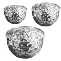 Tigela Inox Bowl Cumbuca Kit 3 uni Fruta Salada Buffet Refeiçao Mesa Posta Sala de Jantar Versatil Multiuso Cozinha